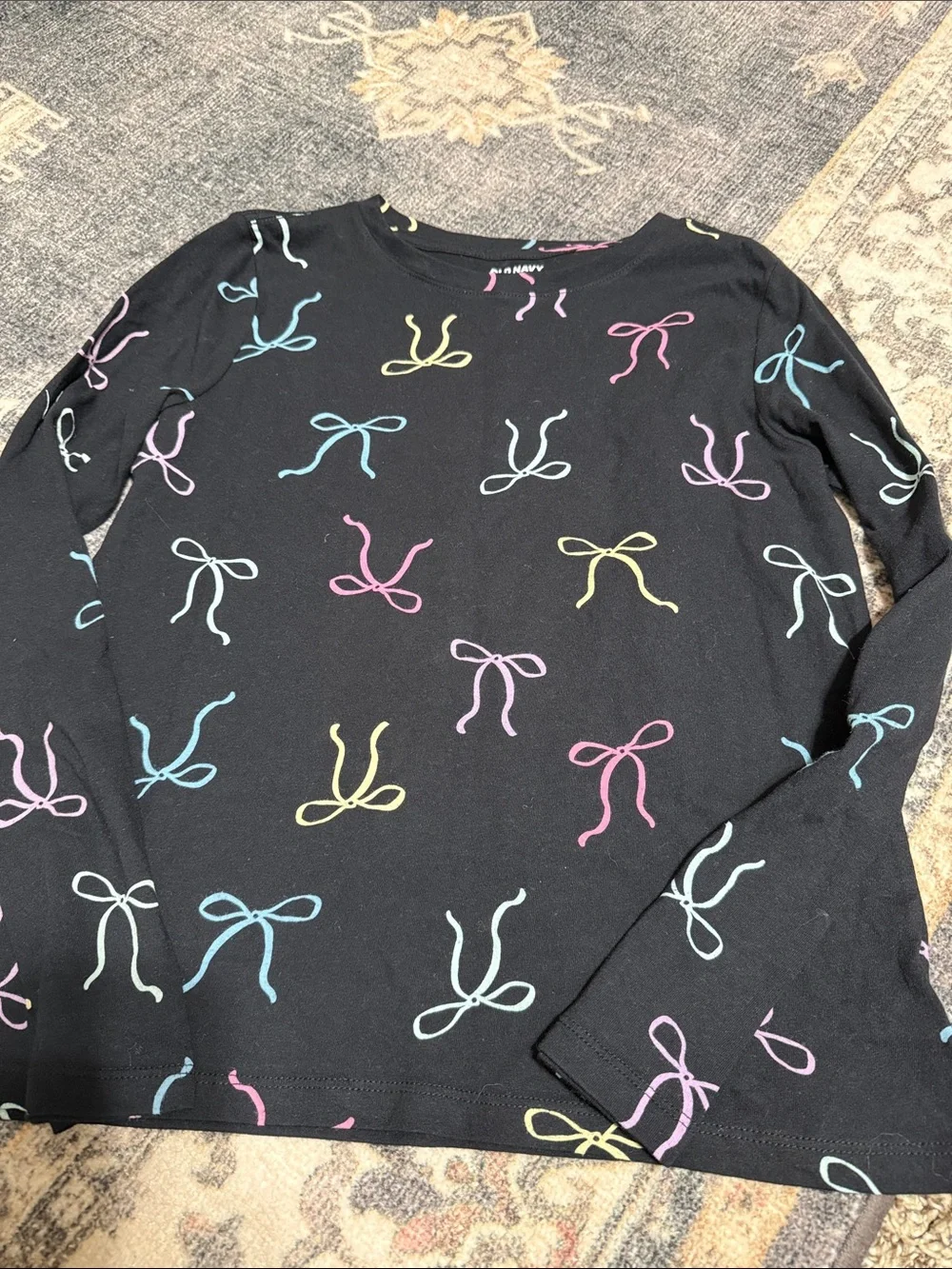 Old Navy Black Tee with Pastel Bow Accents